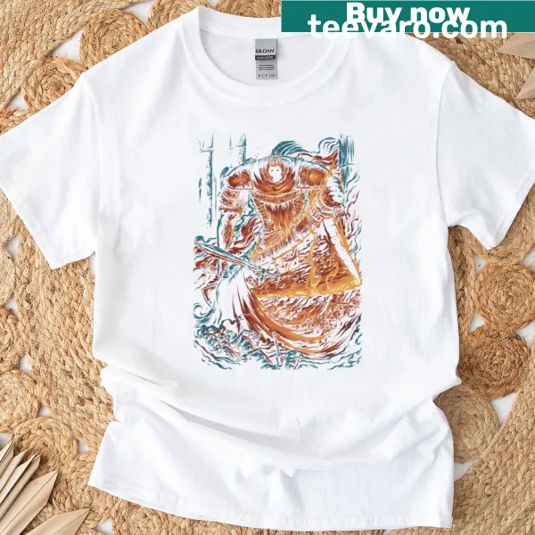 Vintage-style T-shirt with knight battling undead in dark fantasy theme