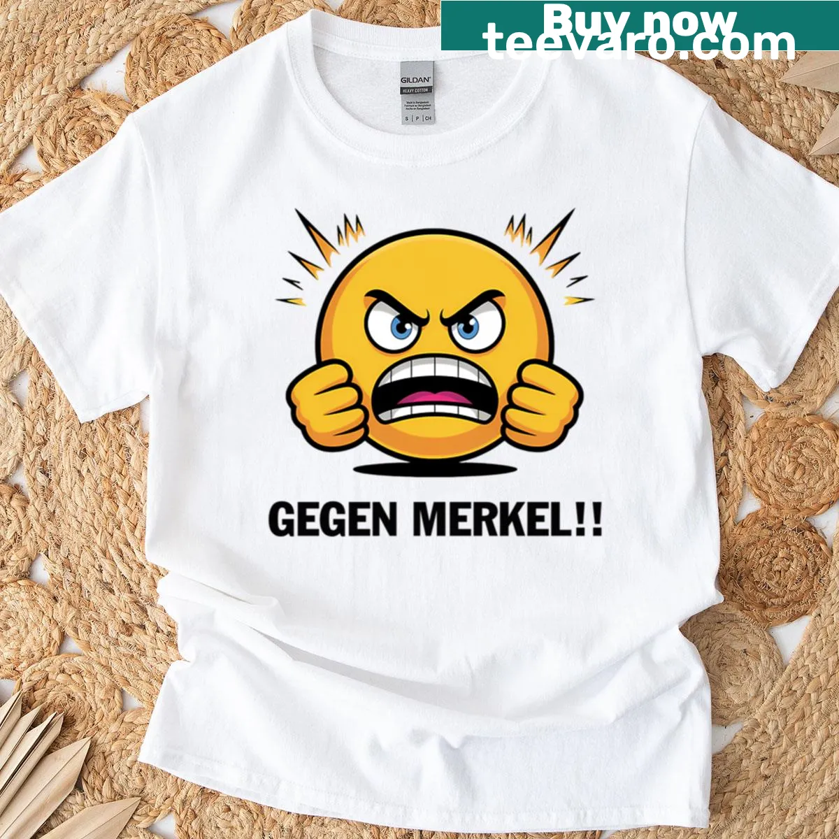Funny emoji memes with 'Gegen Merkel' on a T-shirt — on a men's t-shirt