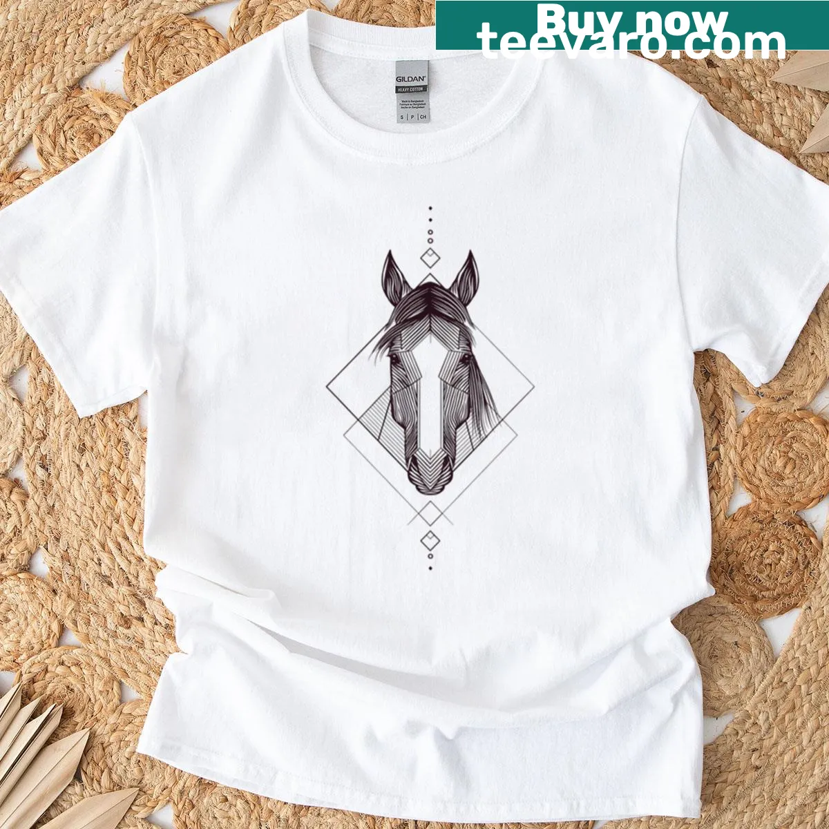 Geometric line art of a horse head on T-shirt. — on a men's t-shirt