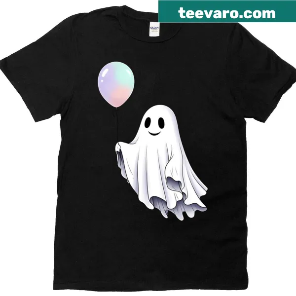 Cute cartoon ghost holding a balloon on a t-shirt