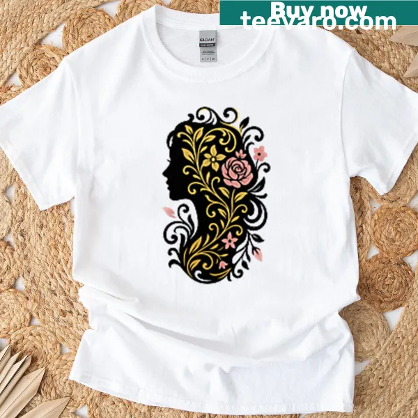 Elegant silhouette of a golden rose on a premium T-shirt