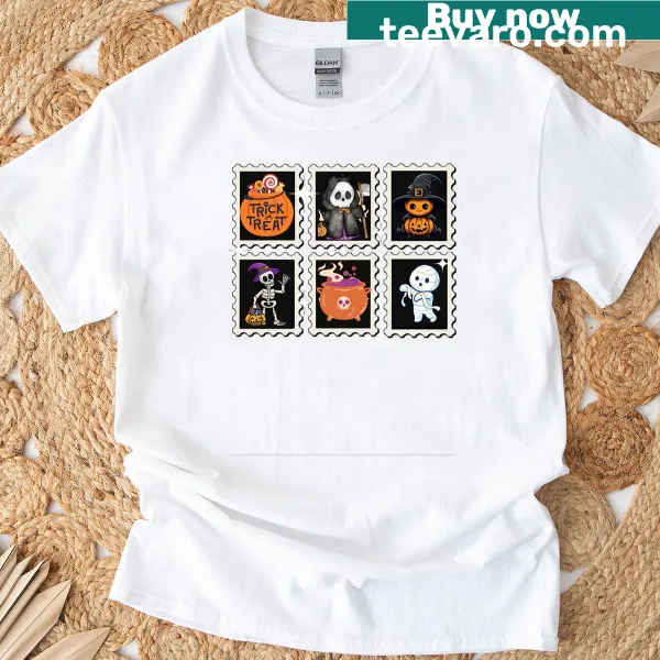 Halloween T-shirt with stamp characters in a spooky design