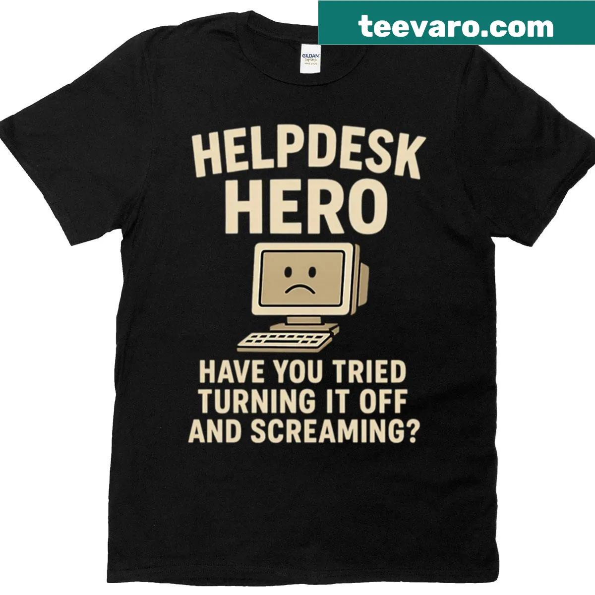 Funny IT Support retro T-shirt with humorous design — on a men's t-shirt
