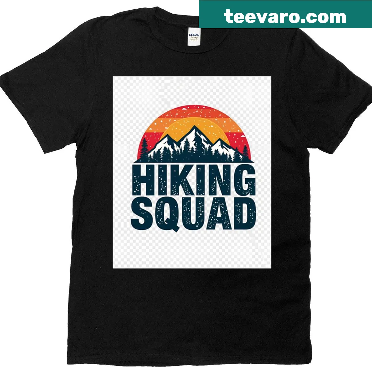 Illustration of hiking squad theme for an outdoor adventure shirt — on a men's t-shirt
