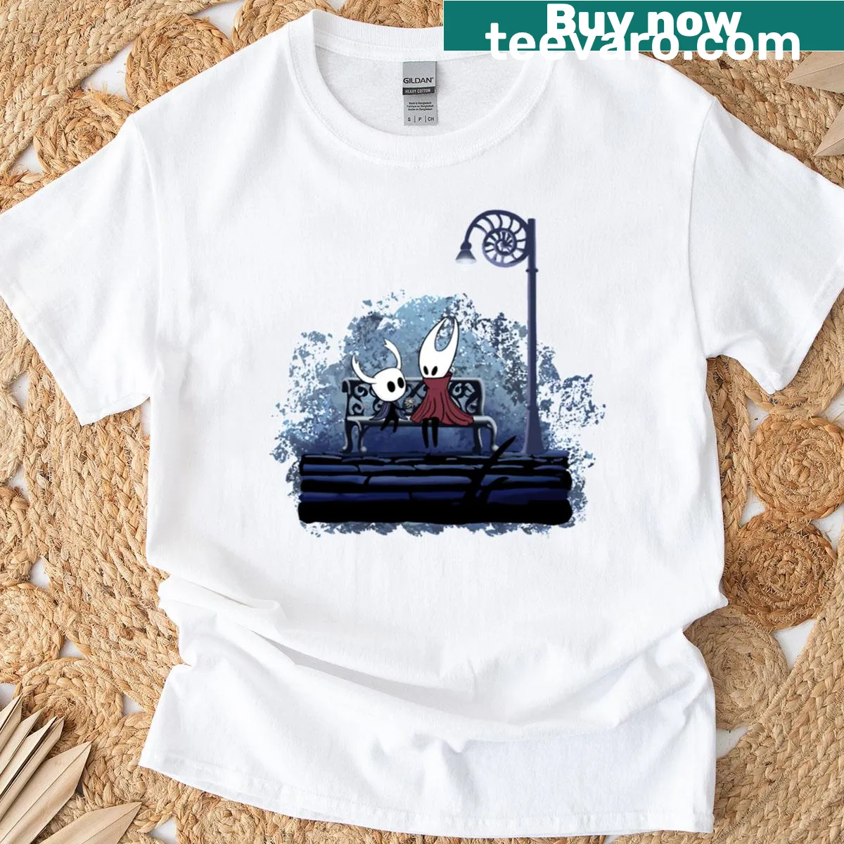 Graphic t-shirt featuring Hollow Knight and Hornet — on a men's t-shirt