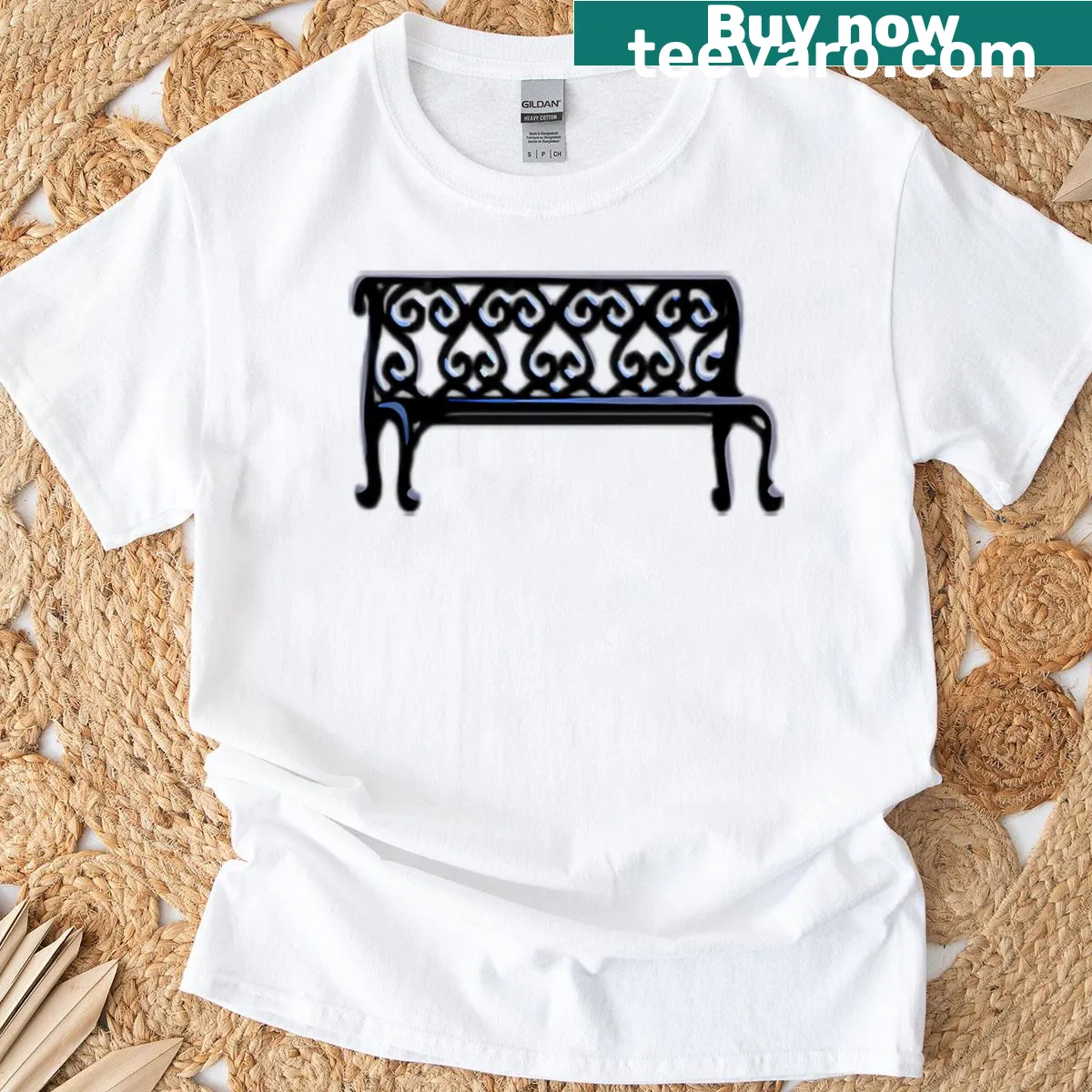 Illustrated T-shirt featuring a bench from the Hollow Knight game. — on a men's t-shirt
