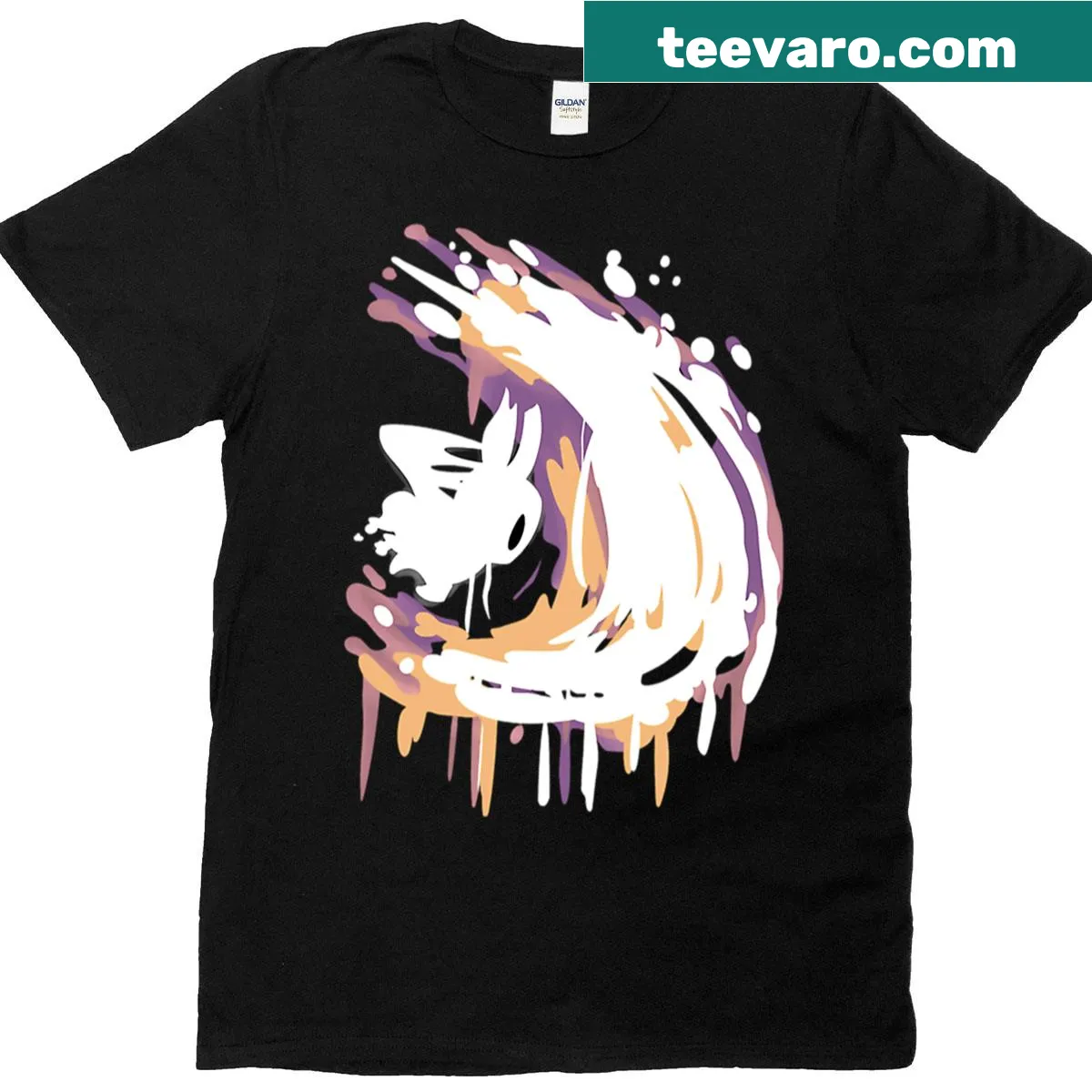 Graphic of Hollow Knight wielding a sword in action — on a men's t-shirt