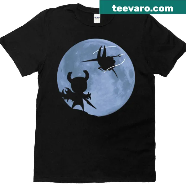 Illustration of Hollow Knight vs. Silksong on an oversized t-shirt
