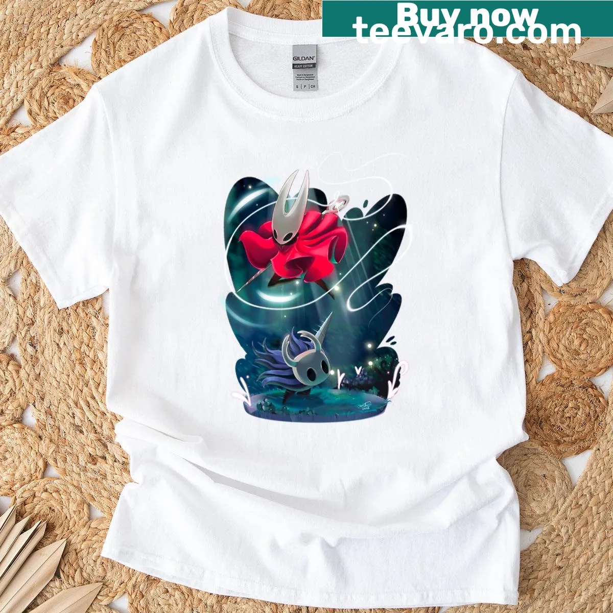 Illustration of a hornet and knight on a fantasy-themed t-shirt — on a men's t-shirt