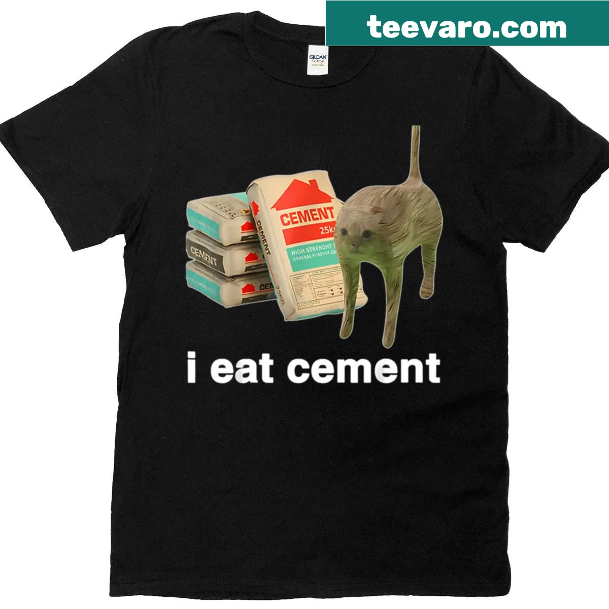 Funny shirt with the text 'I Eat Cement' in a playful design — on a men's t-shirt