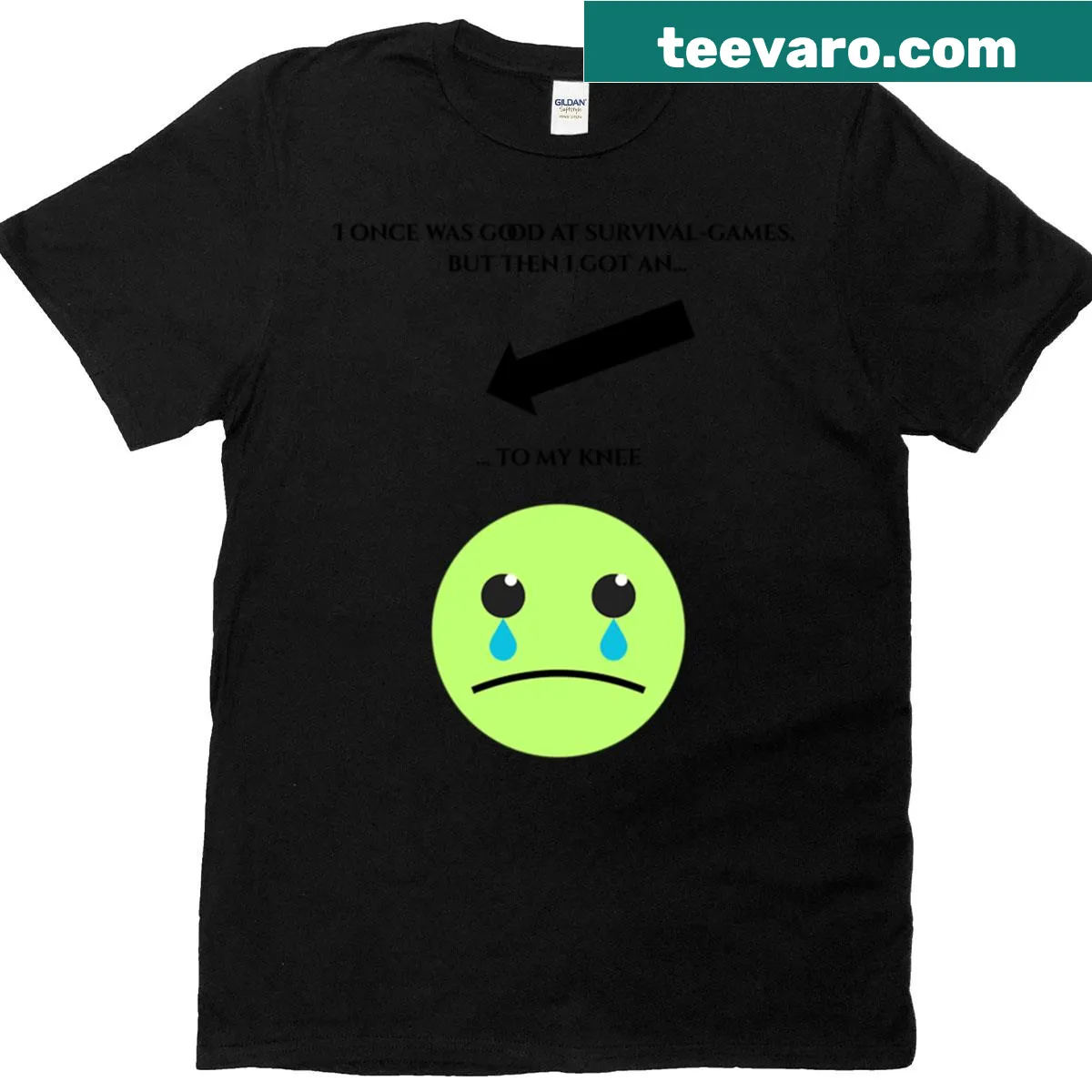 T-shirt featuring the gaming meme 'I Got An Arrow To My Knee' design — on a men's t-shirt