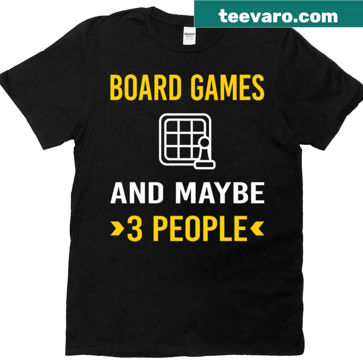 Playful typography t-shirt with 'I Like 3 People' text for board game lovers — on a men's t-shirt