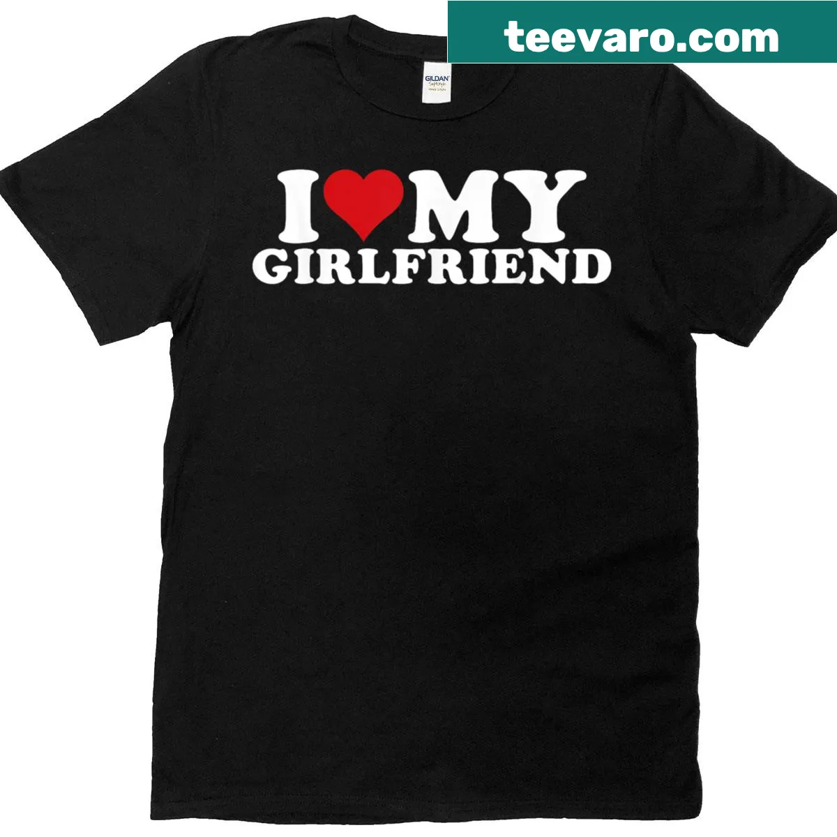 T-shirt with 'I Love My Beautiful Girlfriend' and a heart symbol — on a men's t-shirt