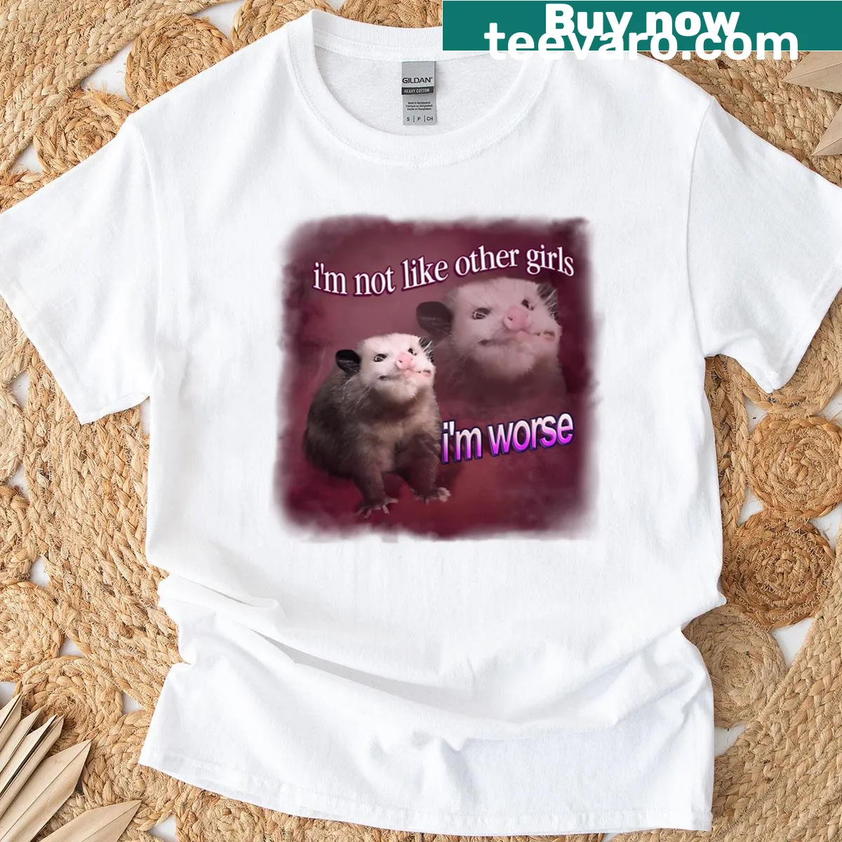 T-shirt with the phrase Im Not Like Other Girls Im Worse and possum illustration — on a men's t-shirt