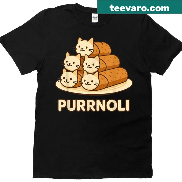 Cute T-shirt with a kawaii cannoli and cat illustration