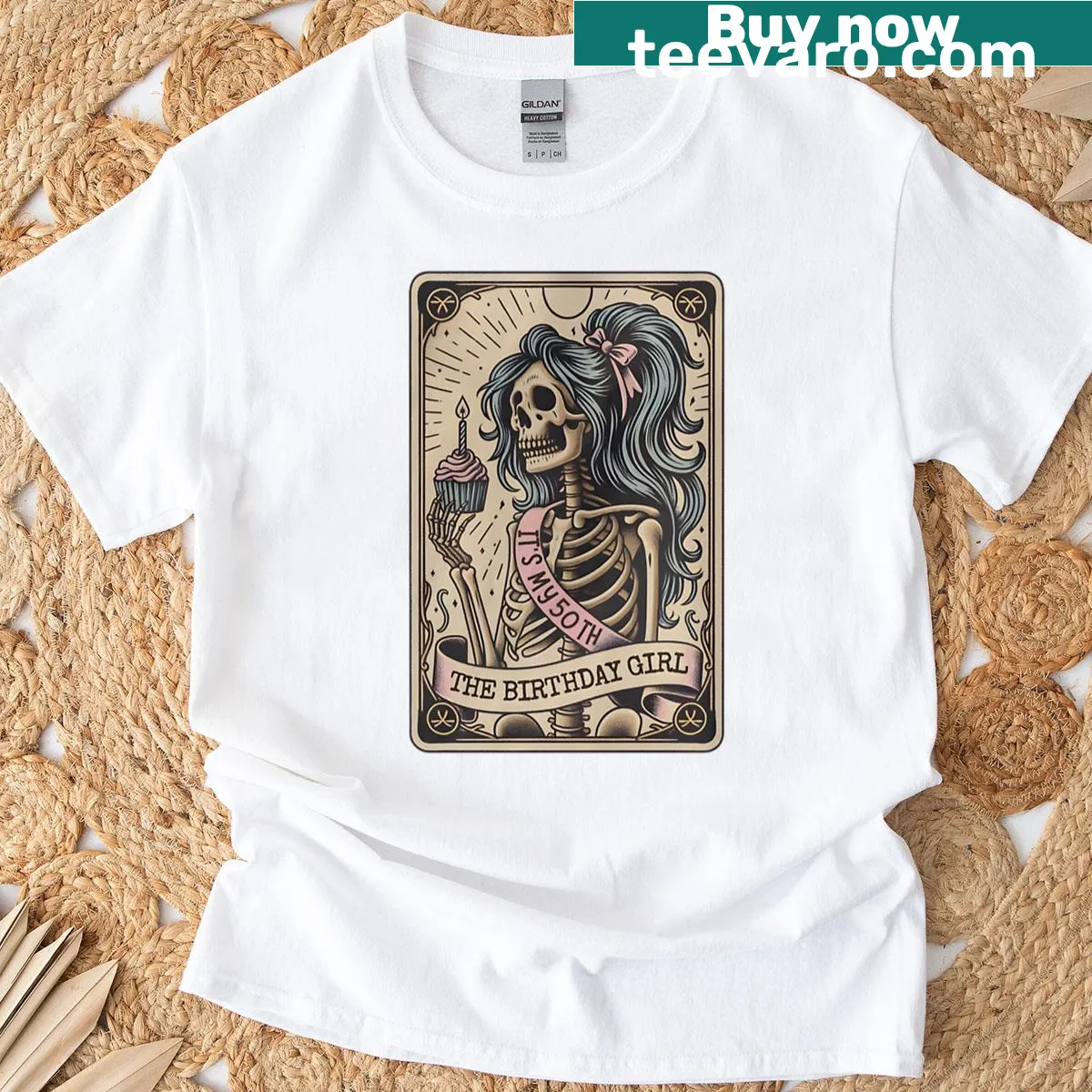 Celebratory t-shirt for women featuring 50th birthday message. — on a men's t-shirt