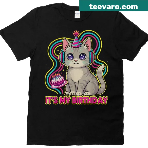 Retro 90s birthday T-shirt with playful cat design for all ages