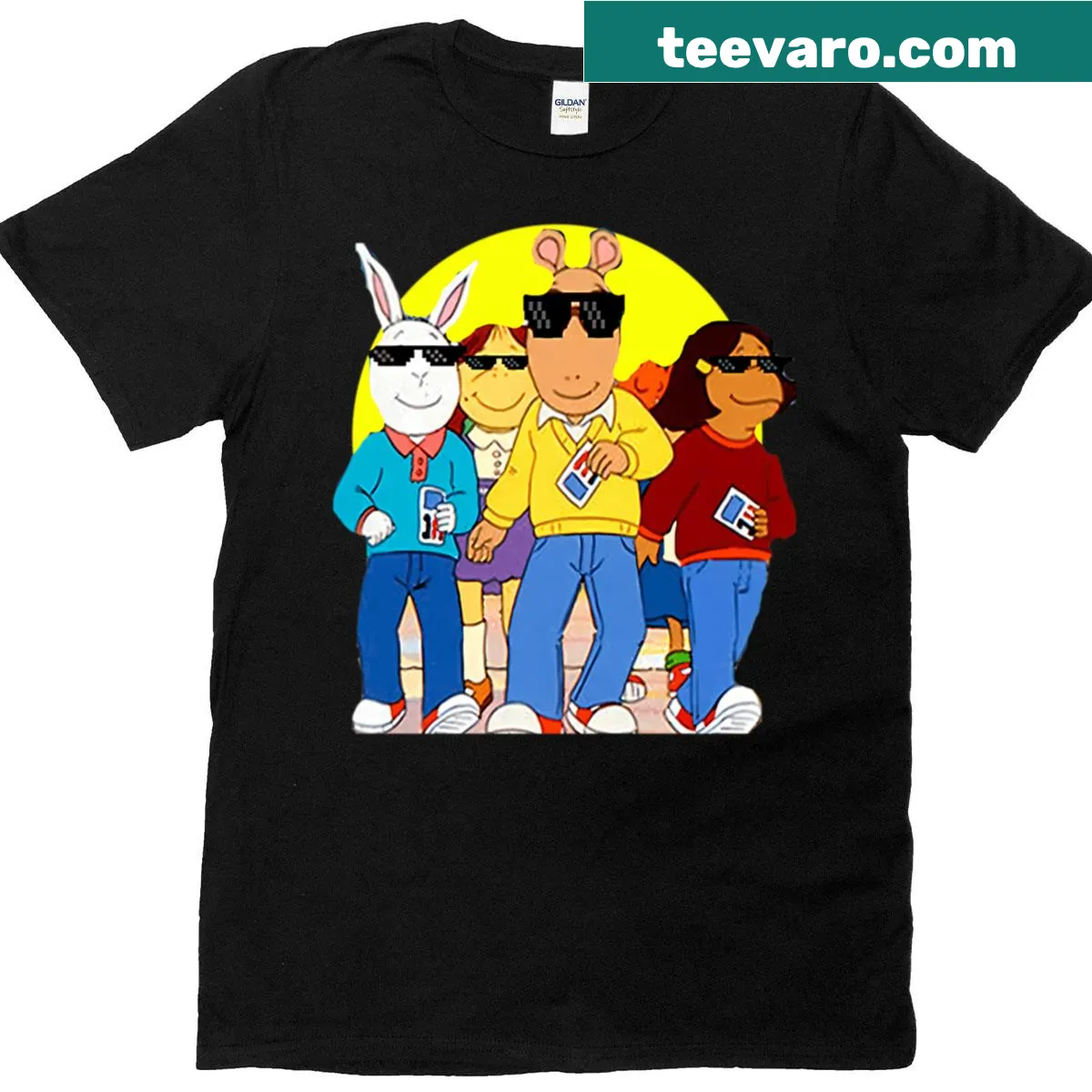 Cartoon character logo designs on a kids T-shirt — on a men's t-shirt