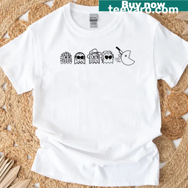 Cartoon Killer Packman graphic on a T-shirt