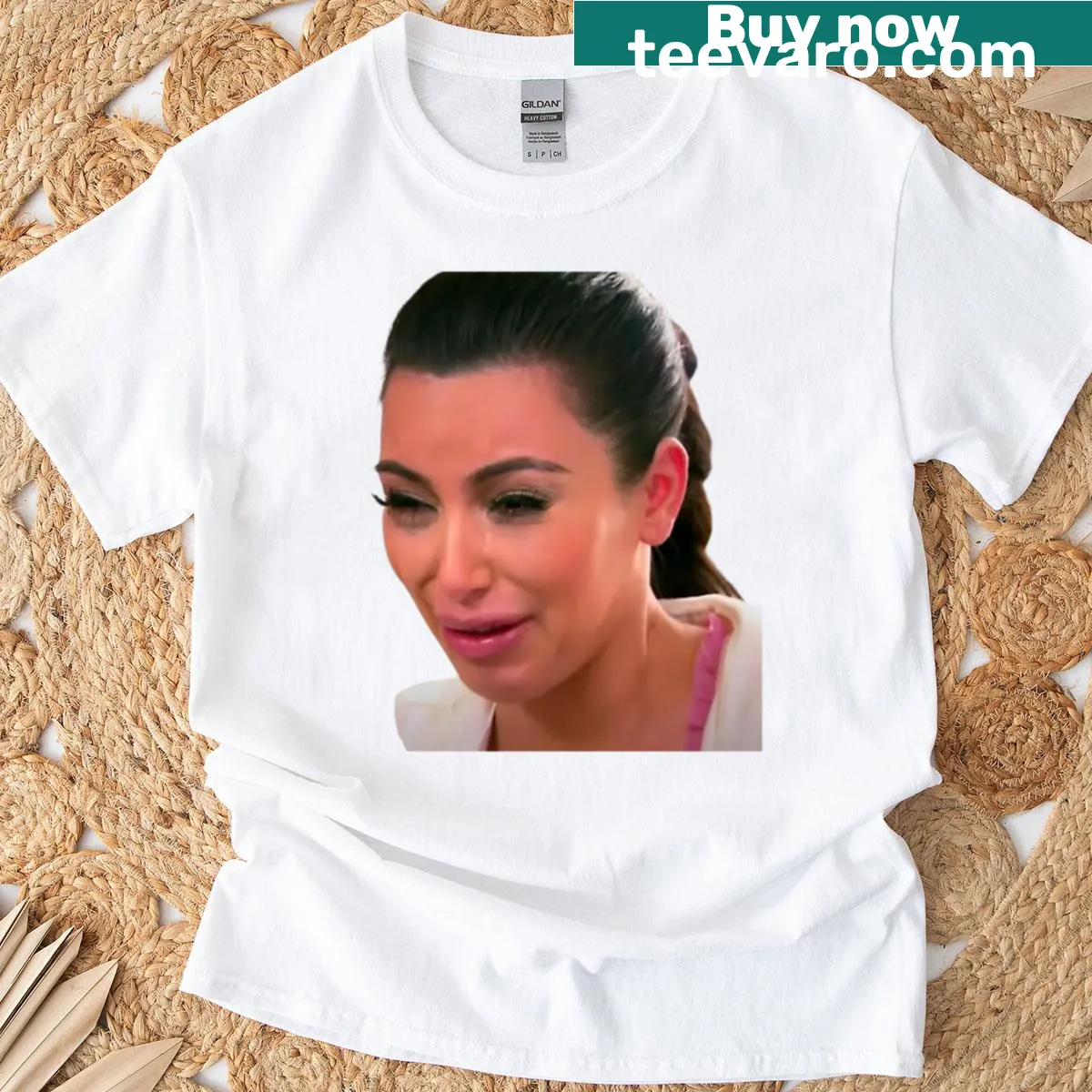 Vintage distressed t-shirt with Kim Kardashian's crying face graphic. — on a men's t-shirt