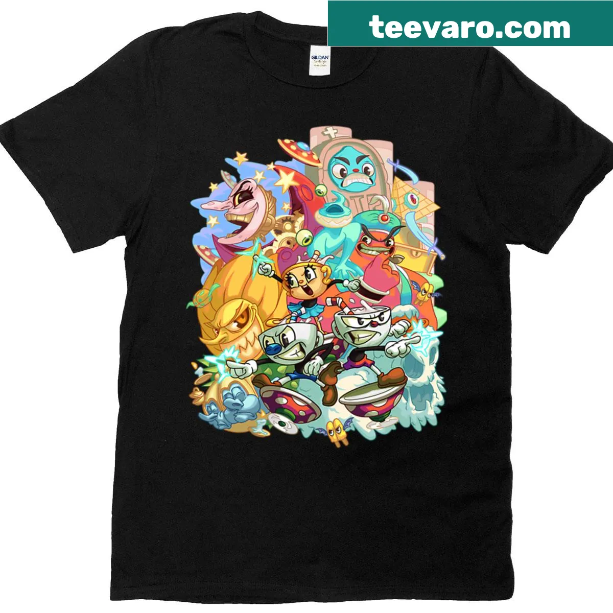 Illustration of King Dice and The Devil from retro gaming on a t-shirt — on a men's t-shirt