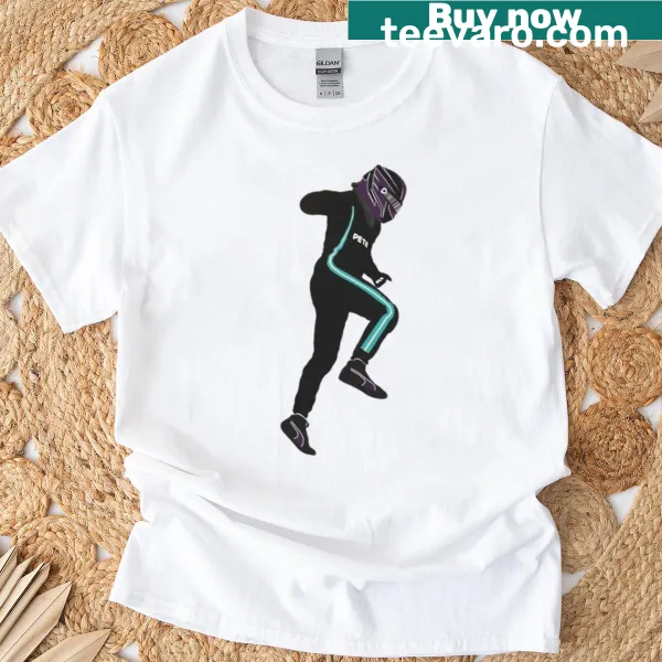 T-shirt featuring an illustration of Lewis Hamilton's winning jump