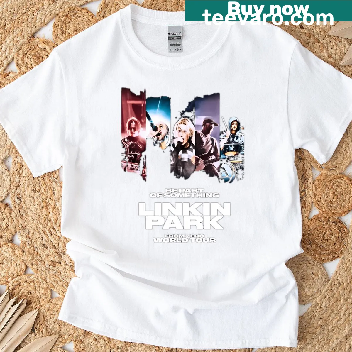 Linkin Park band t-shirt featuring bold typography — on a men's t-shirt