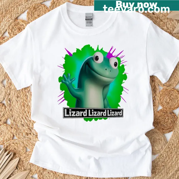 Funny T-shirt with the repeated phrase 'Lizard Lizard Lizard' in bold print
