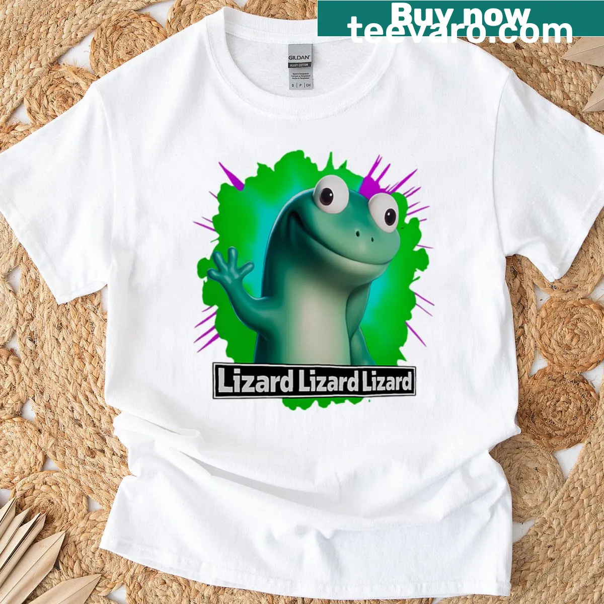 Funny T-shirt with the repeated phrase 'Lizard Lizard Lizard' in bold print — on a men's t-shirt