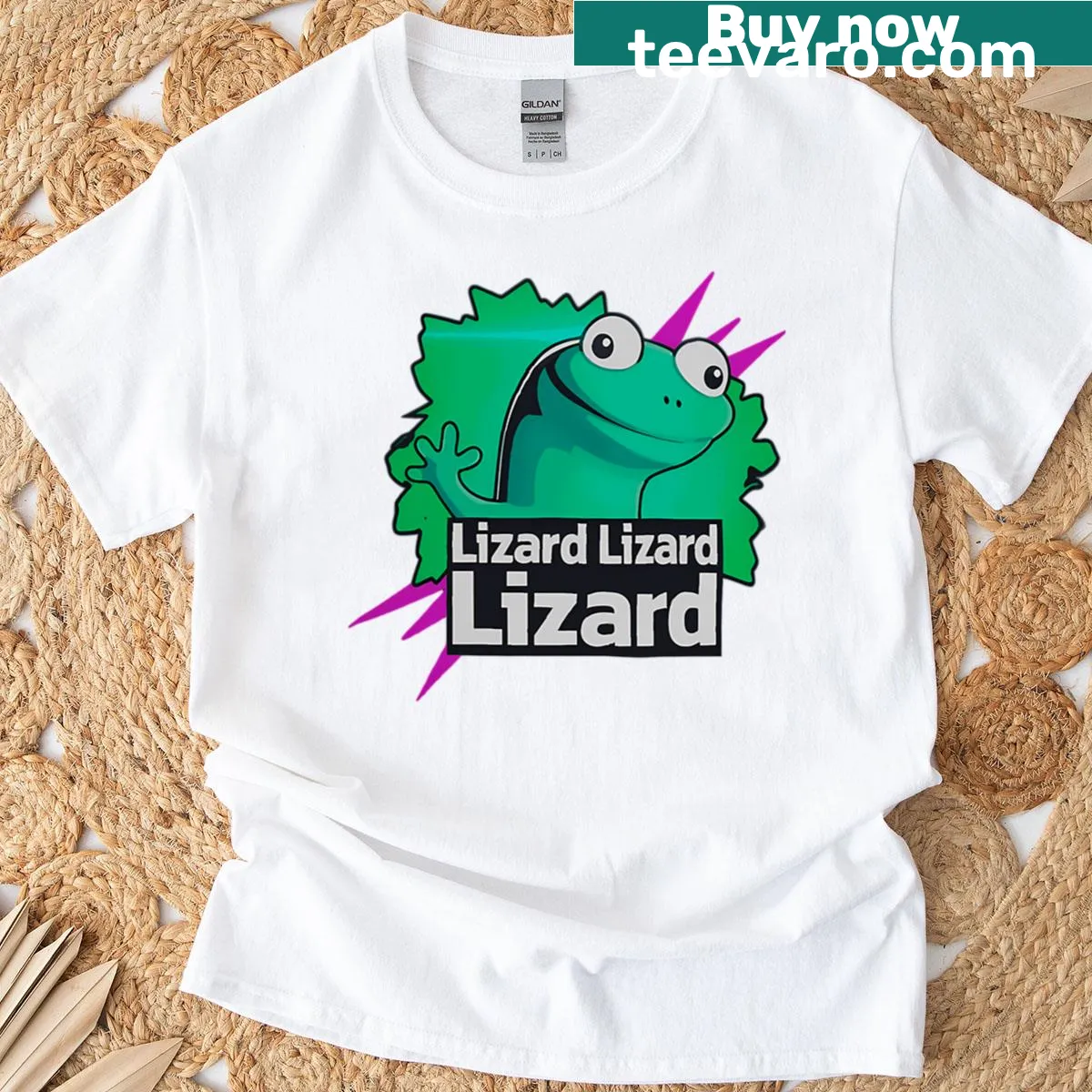 Funny meme t-shirt with the phrase 'Lizard Lizard Lizard' prominently displayed — on a men's t-shirt