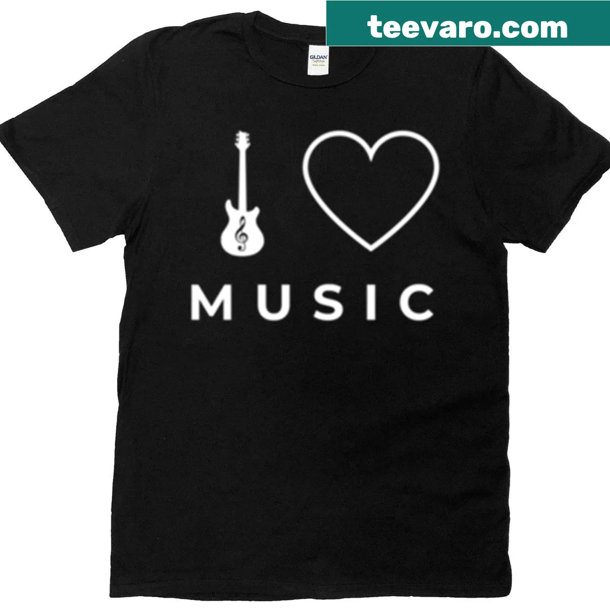 Typography T-shirt with the message 'Love Music Feel The Rhythm.' — on a men's t-shirt