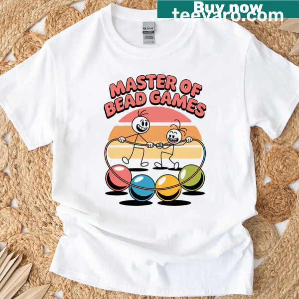 T-shirt with humorous 'Master Of Bead Games' graphic and text