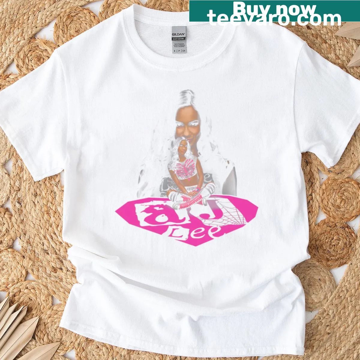 Mens black t-shirt featuring Aj Lee graphic with humorous text — on a men's t-shirt