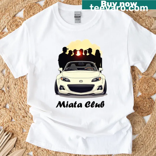 Vintage-style Miata Club shirt featuring classic logo and playful text.