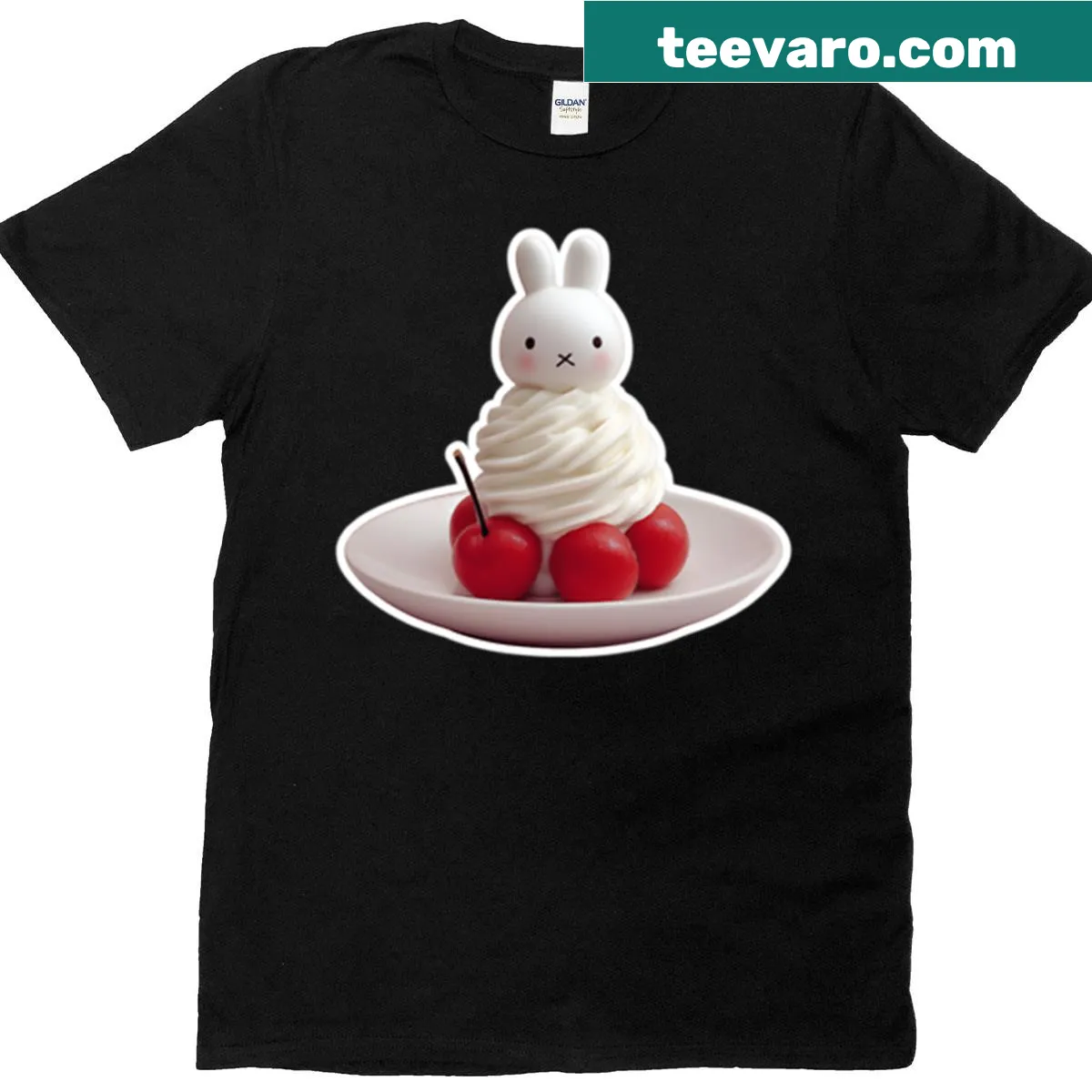 Cute Miffy cartoon T-shirt featuring delightful desserts. — on a men's t-shirt