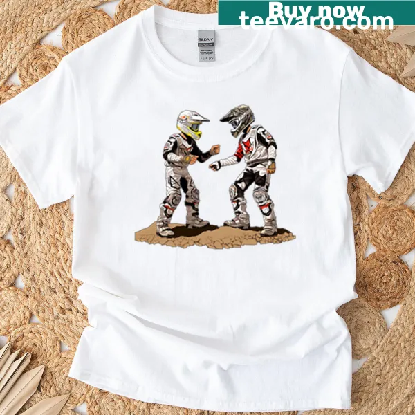 Graphic tee featuring an action-packed motorcycle scene.