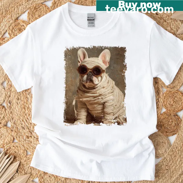 Funny Halloween T-shirt featuring a mummy French Bulldog