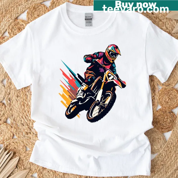 Neon T-shirt featuring a dirtbike rider in action