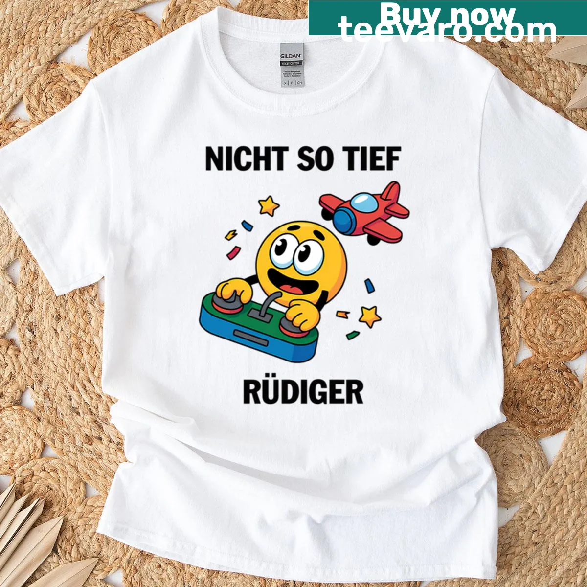T-shirt featuring the phrase 'Nicht So Tief' with humorous emoji graphics — on a men's t-shirt