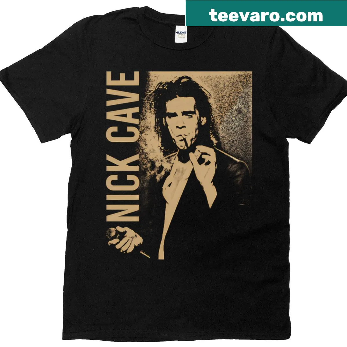 Stylized Nick Cave And The Bad Seeds signature T-shirt — on a men's t-shirt