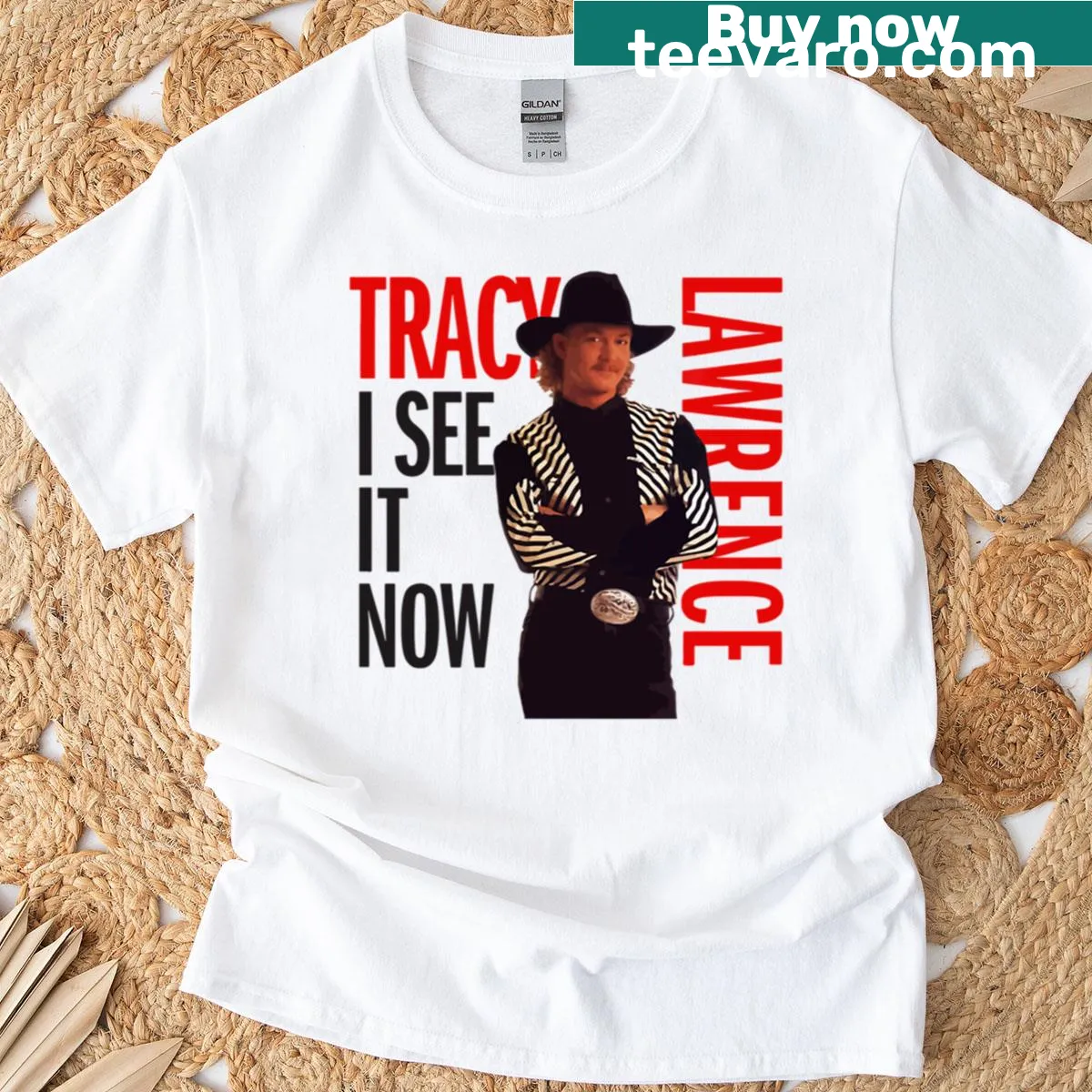 Typographic shirt inspired by Tracy Lawrence's music — on a men's t-shirt