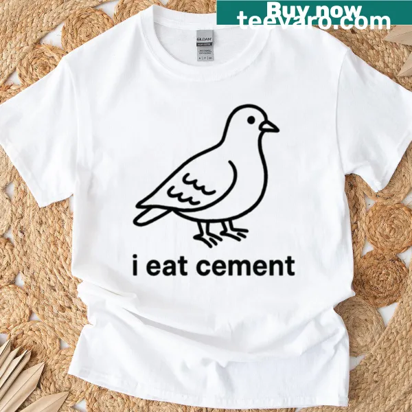 Graphic of a pigeon eating cement on oversized T-shirt