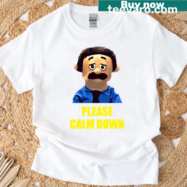 Cartoon t-shirt featuring awkward puppets with a calming message.