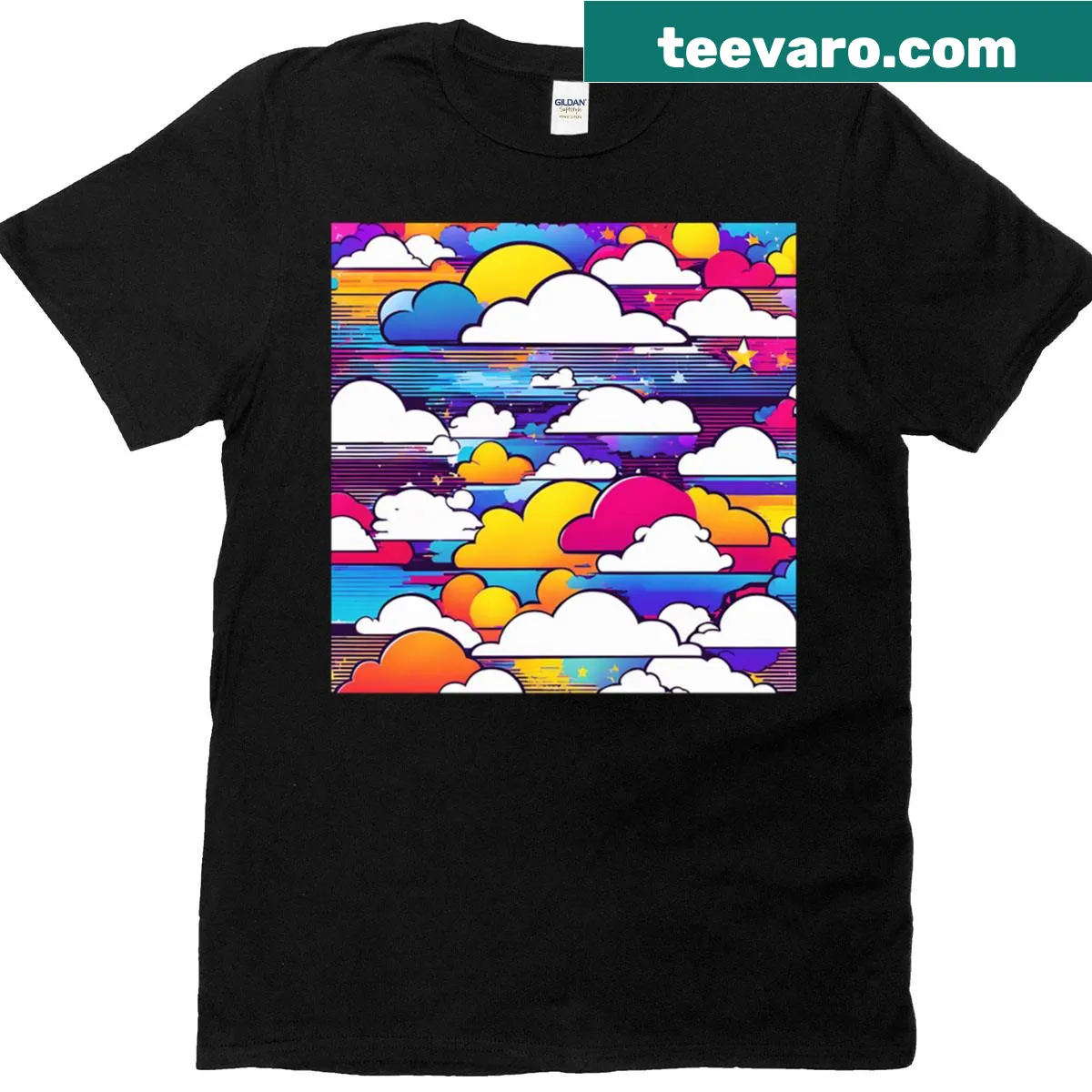 Pop art cartoon sky t-shirt design — on a men's t-shirt