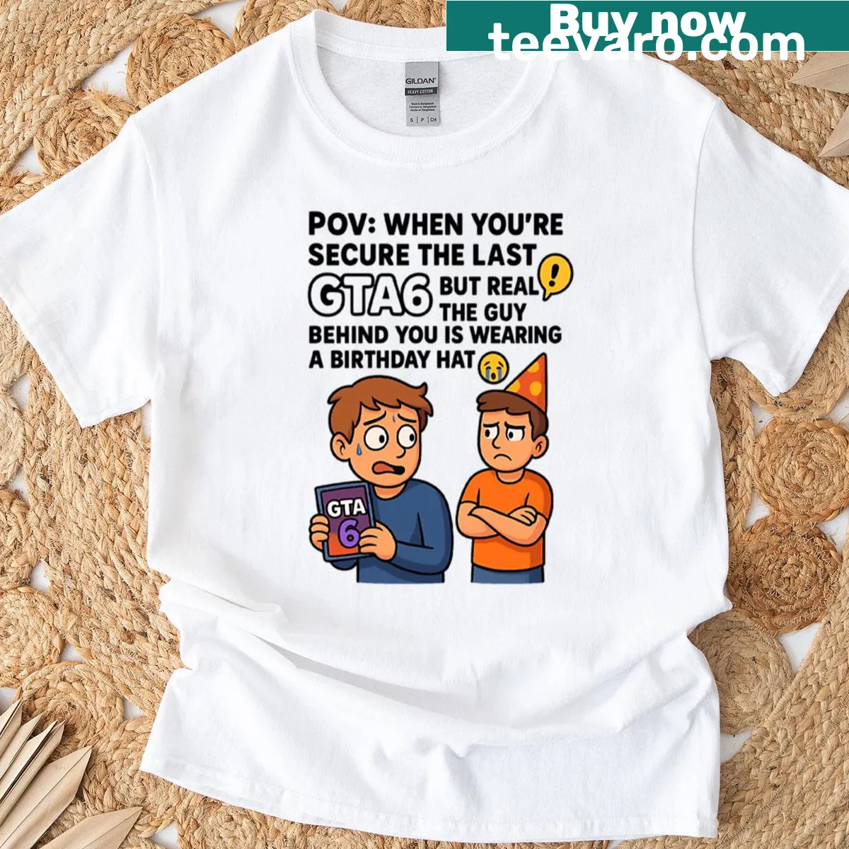 T-shirt featuring a humorous gaming meme design — on a men's t-shirt