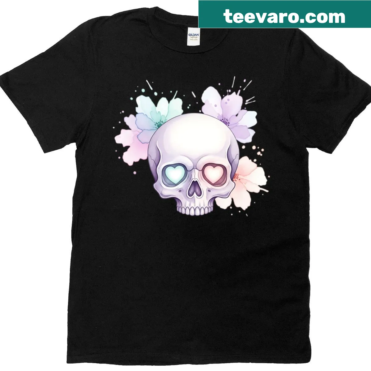 Pastel skull with flowers design on a light T-shirt — on a men's t-shirt