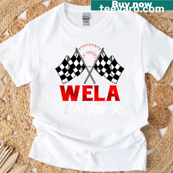Fun t-shirt with a pit crew graphic for racing family events