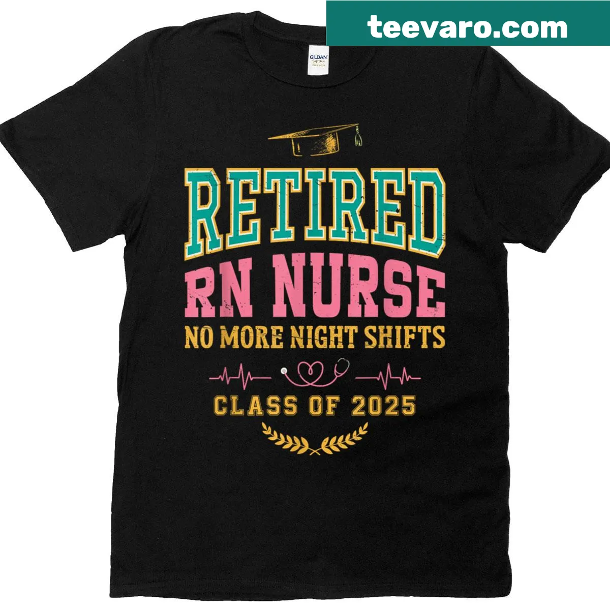 T-shirt celebrating retired RN nurses with a night shift pun — on a men's t-shirt