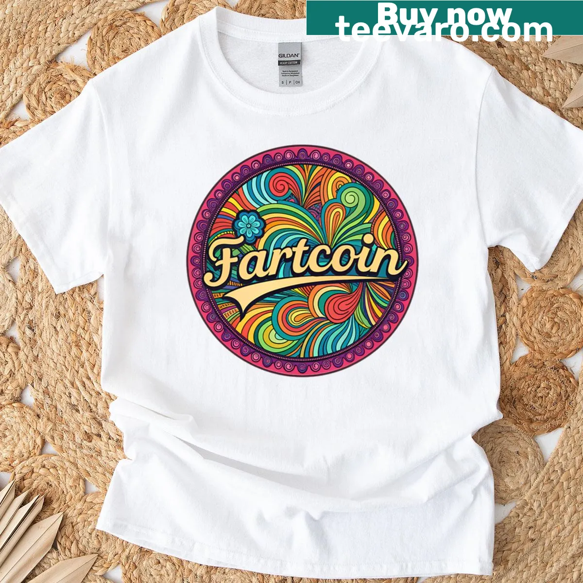 Oversized t-shirt with a humorous Fartcoin graphic — on a men's t-shirt