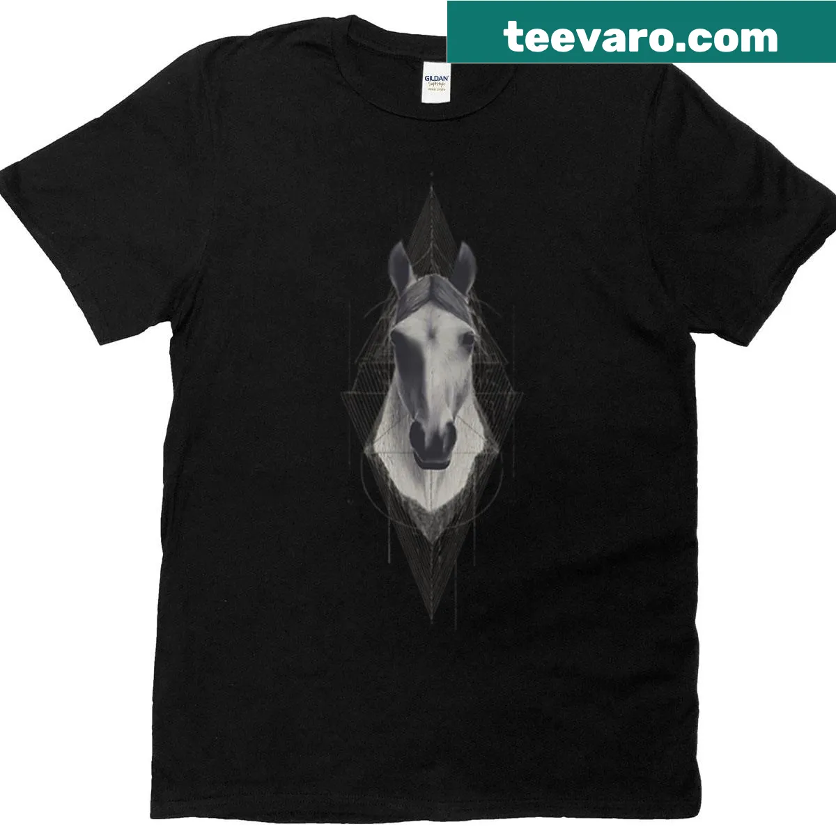 Abstract line art of a horse head design T-shirt — on a men's t-shirt
